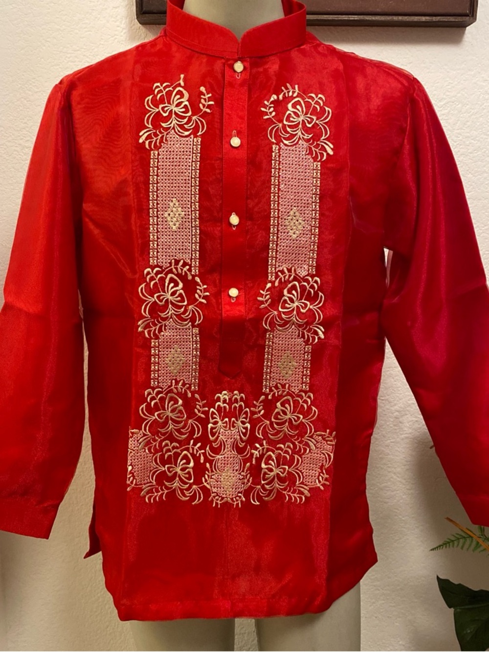 Filipino Barong Tagalog Embroidered Red Men's Barong-Style Shirt